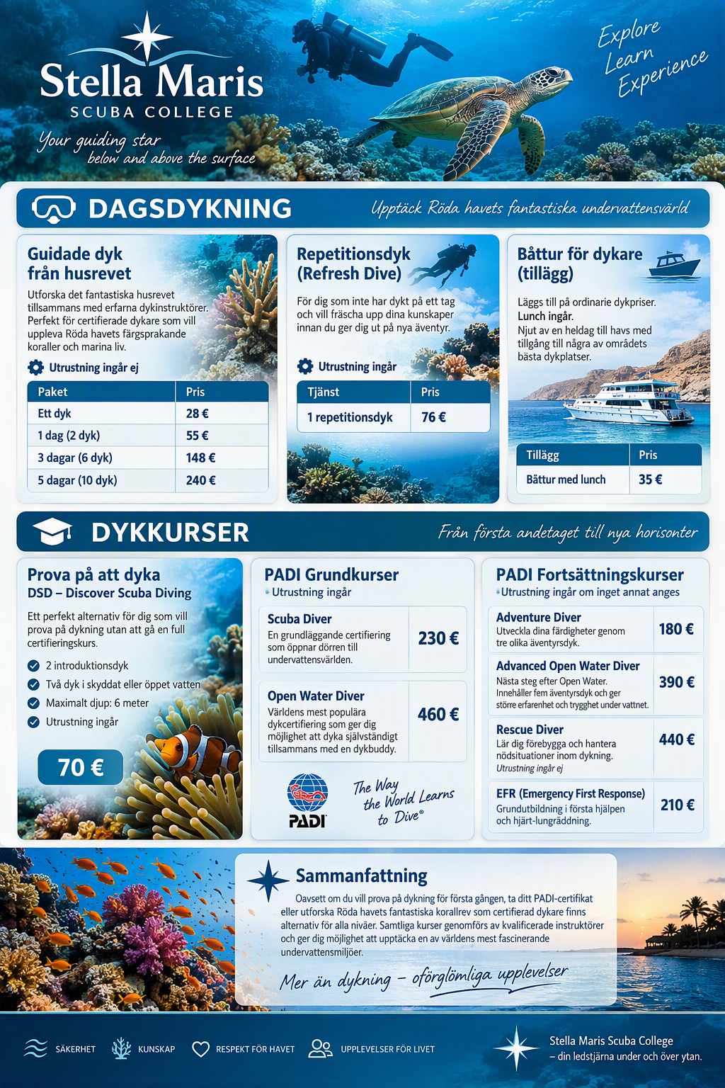 Prislista Dykning